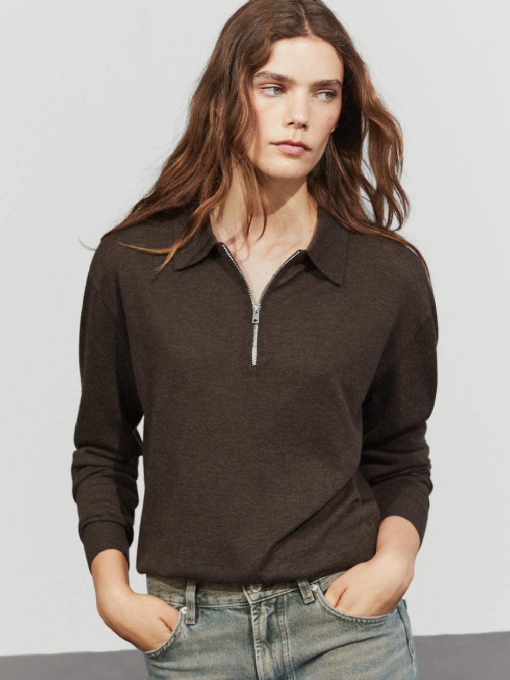 Massimo Dutti NWT WOOL BLEND QUARTER-ZIP KNIT SWEATER BROWN 0964/206 - Picture 6 of 11